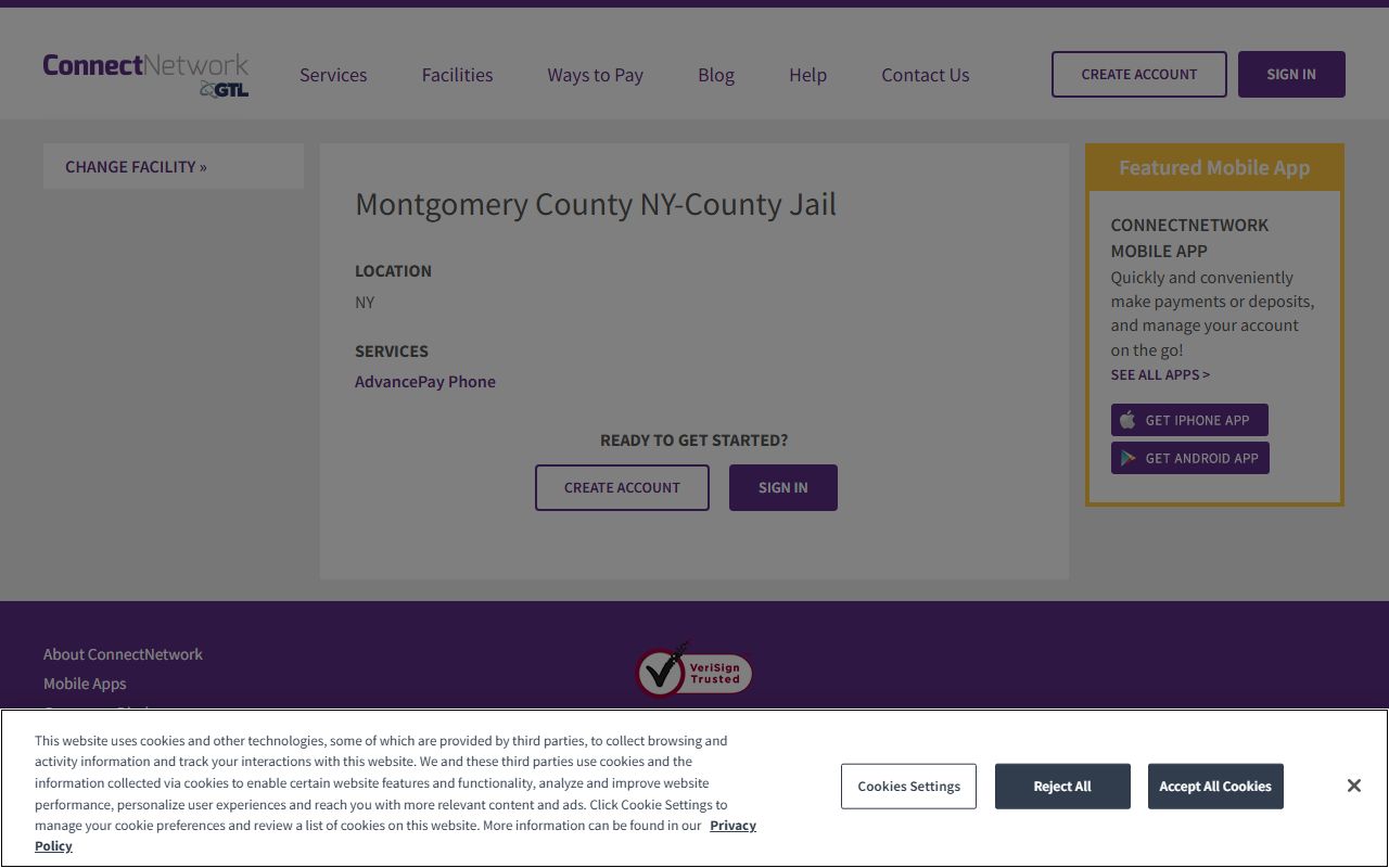 Montgomery County Correctional Facility visitation scheduling service page